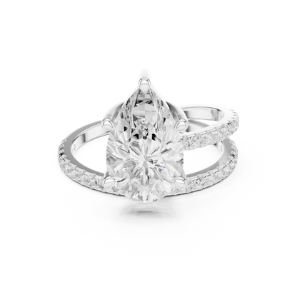 Pear-Cut Diamond Double Pavé Band Engagement Ring