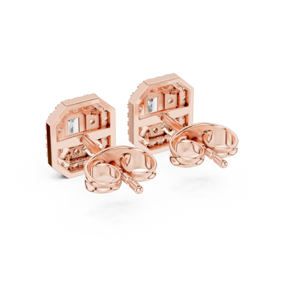 Emerald-Cut Diamond Double Halo Stud Earrings