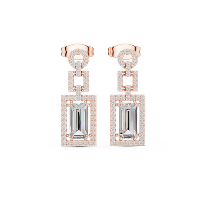 Geometric Art Deco Emerald-Cut Diamond Drop Earrings