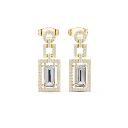 Geometric Art Deco Emerald-Cut Diamond Drop Earrings