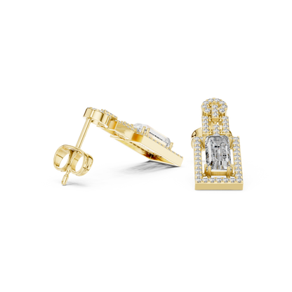Geometric Art Deco Emerald-Cut Diamond Drop Earrings