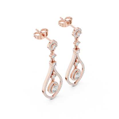 Pear-Cut Diamond Openwork Halo Drop Earrings