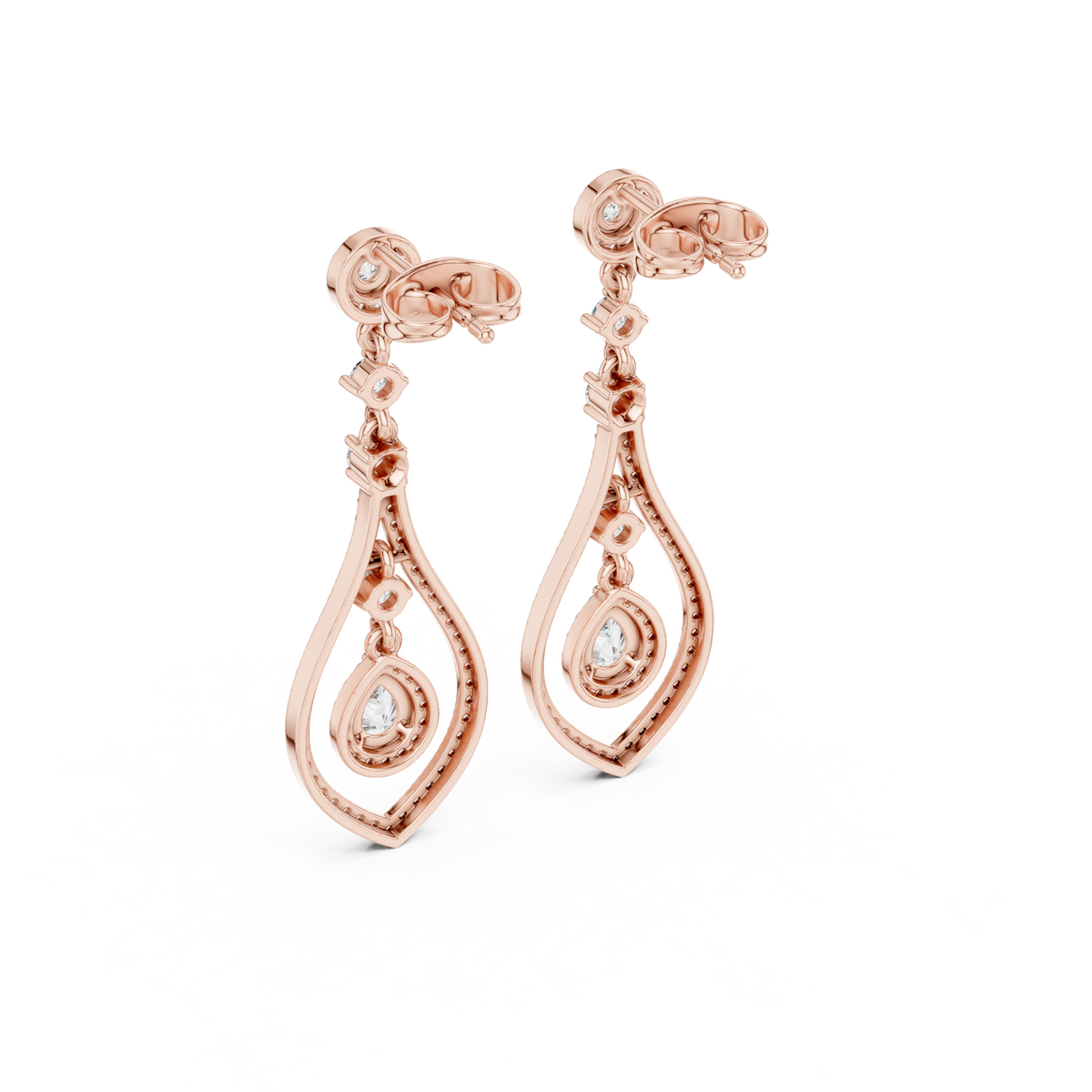 Pear-Cut Diamond Openwork Halo Drop Earrings