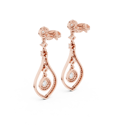 Pear-Cut Diamond Openwork Halo Drop Earrings