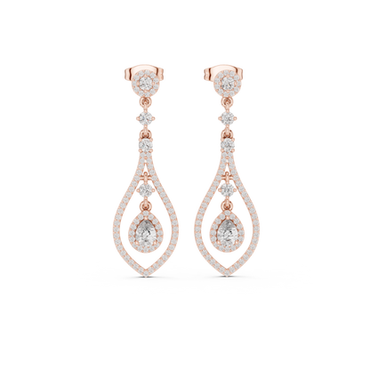Pear-Cut Diamond Openwork Halo Drop Earrings