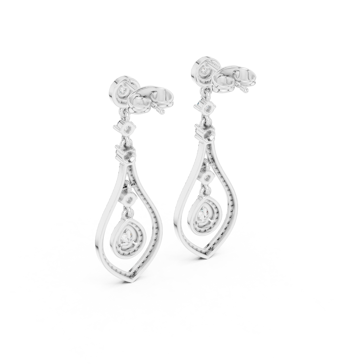 Pear-Cut Diamond Openwork Halo Drop Earrings