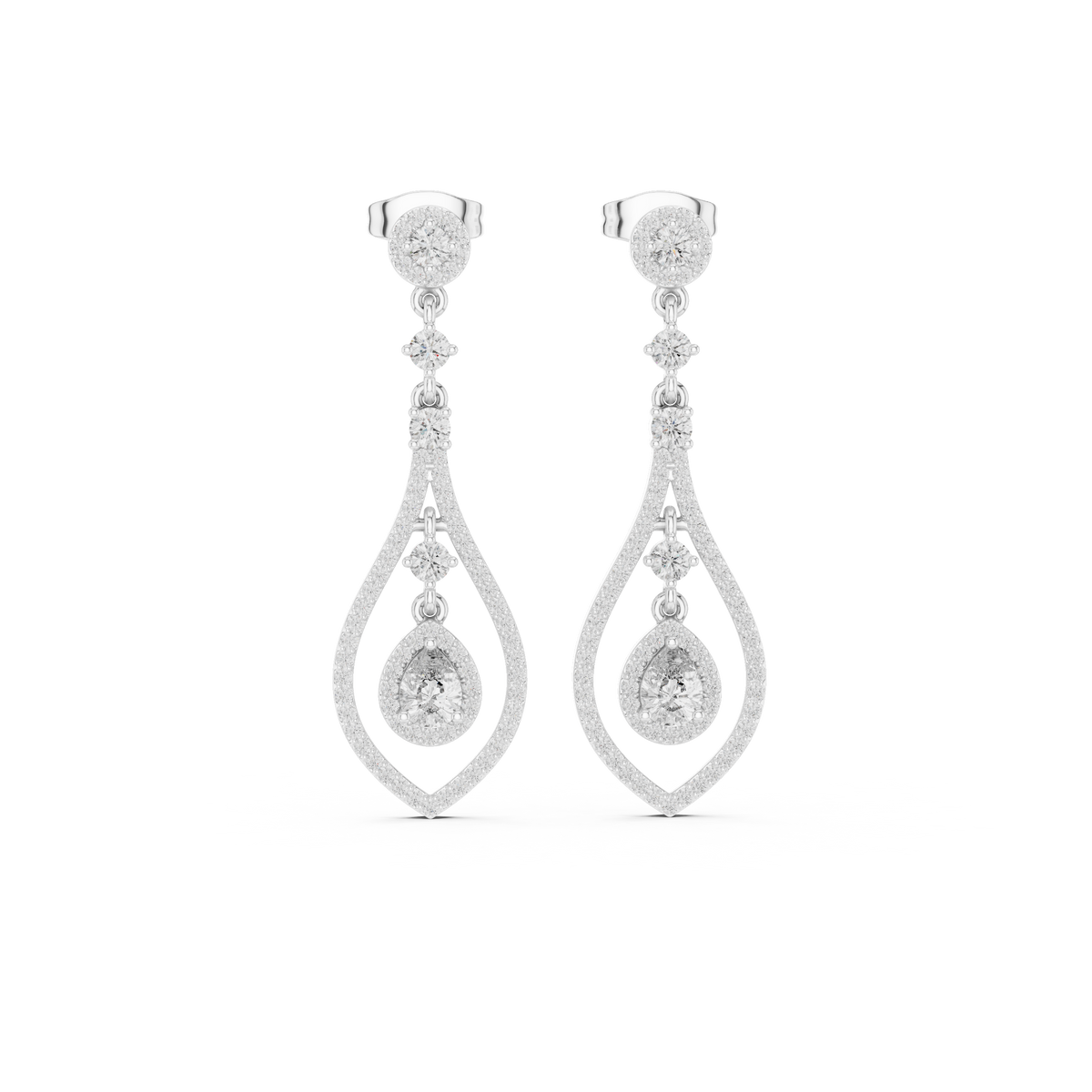Pear-Cut Diamond Openwork Halo Drop Earrings