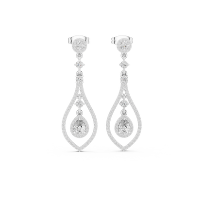 Pear-Cut Diamond Openwork Halo Drop Earrings