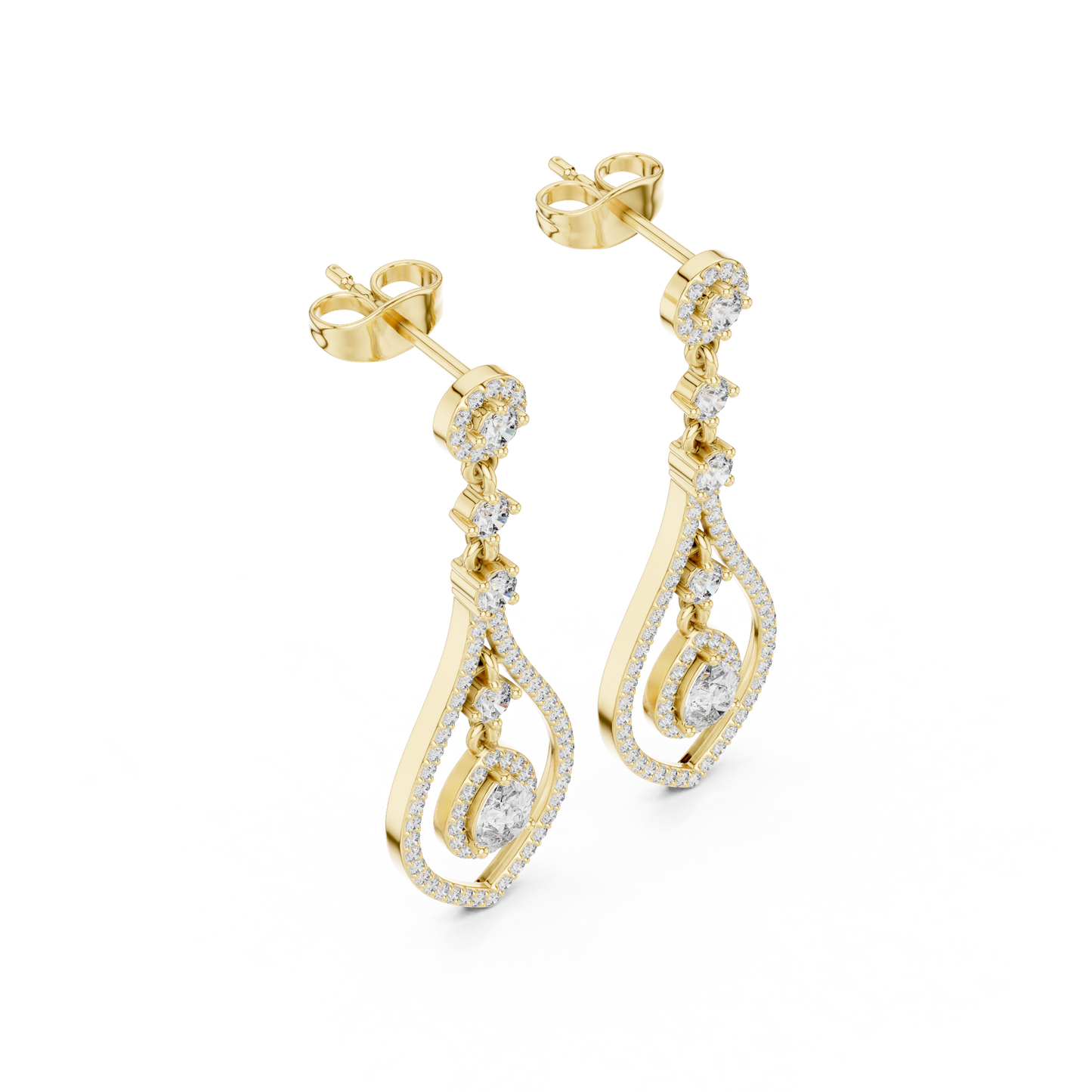 Pear-Cut Diamond Openwork Halo Drop Earrings