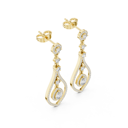 Pear-Cut Diamond Openwork Halo Drop Earrings