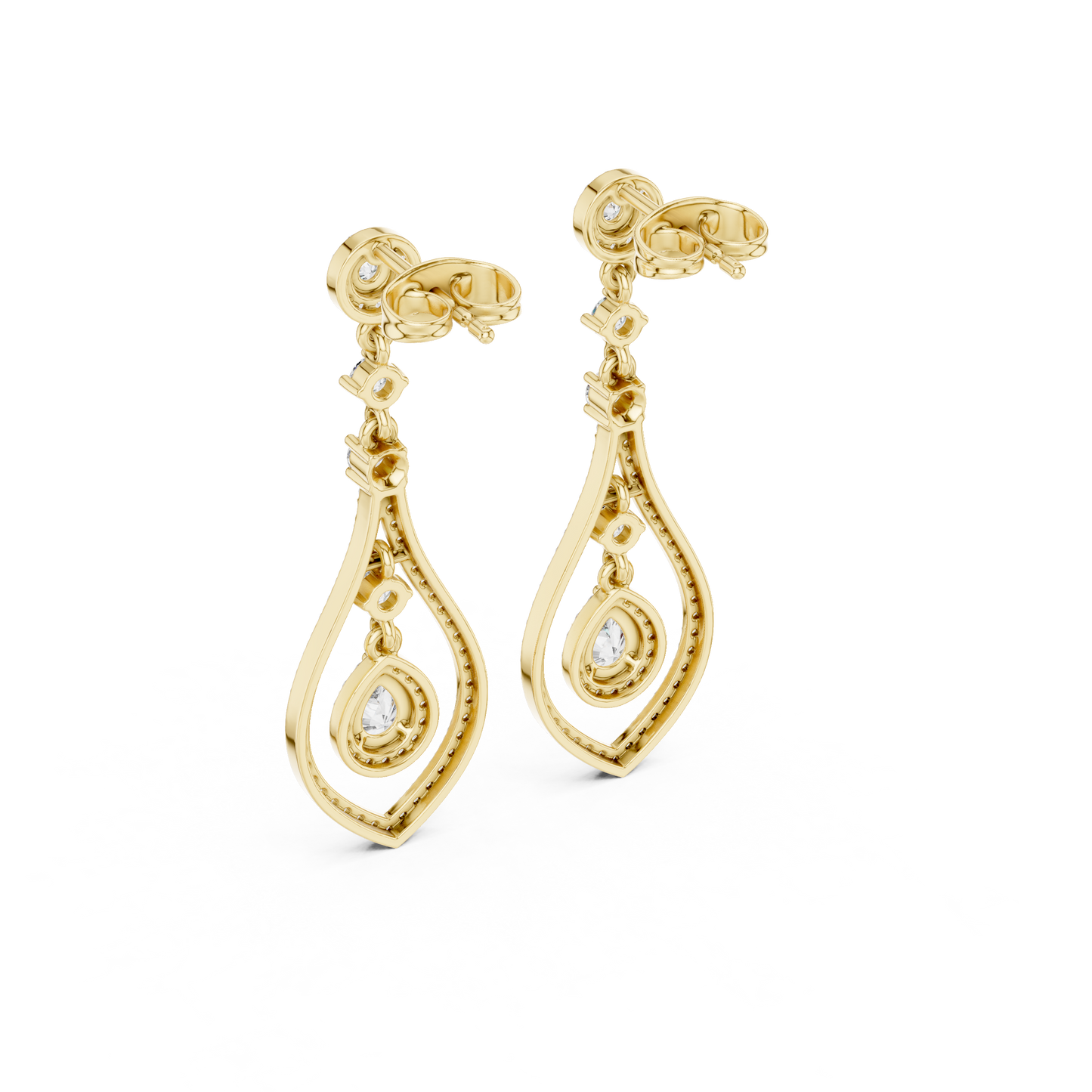 Pear-Cut Diamond Openwork Halo Drop Earrings