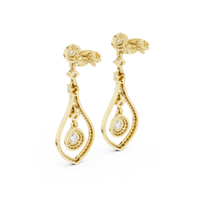 Pear-Cut Diamond Openwork Halo Drop Earrings