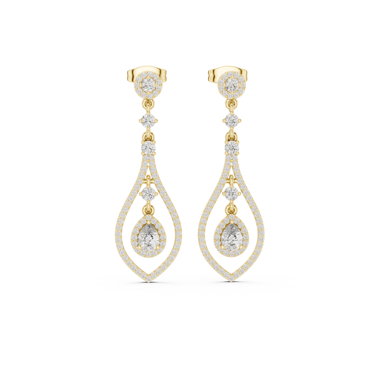 Pear-Cut Diamond Openwork Halo Drop Earrings