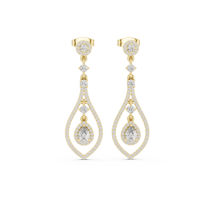 Pear-Cut Diamond Openwork Halo Drop Earrings