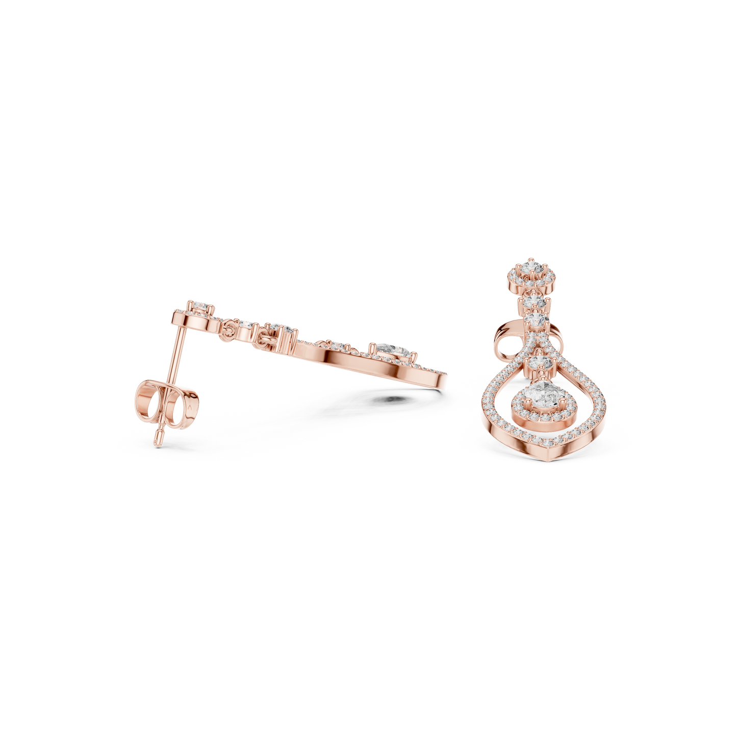 Pear-Cut Diamond Openwork Halo Drop Earrings