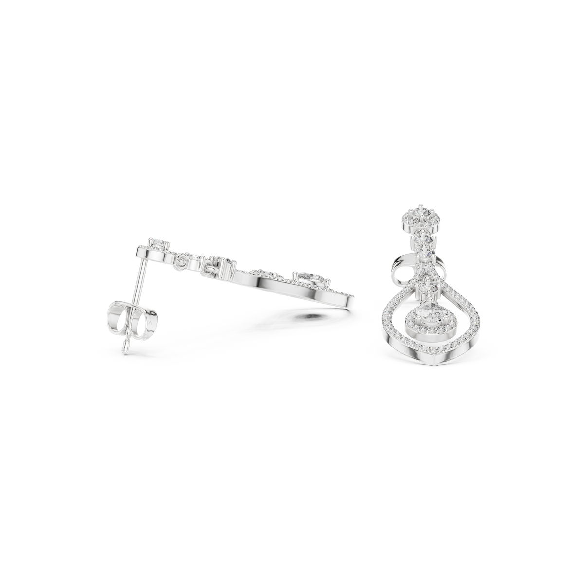 Pear-Cut Diamond Openwork Halo Drop Earrings