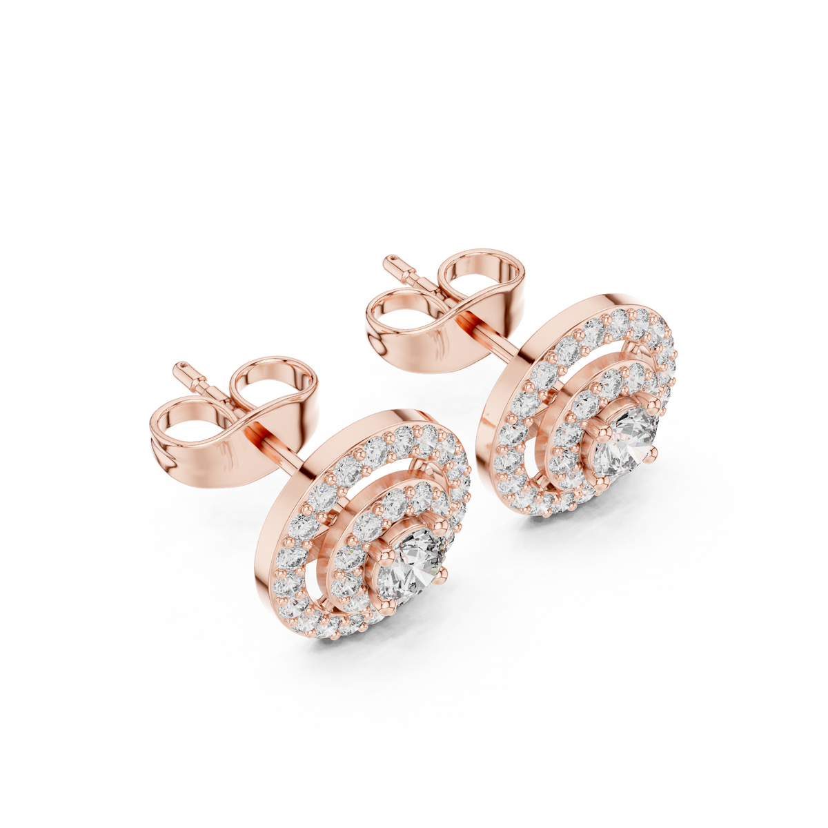 Diamond Scalloped Petal Halo Stud Earrings