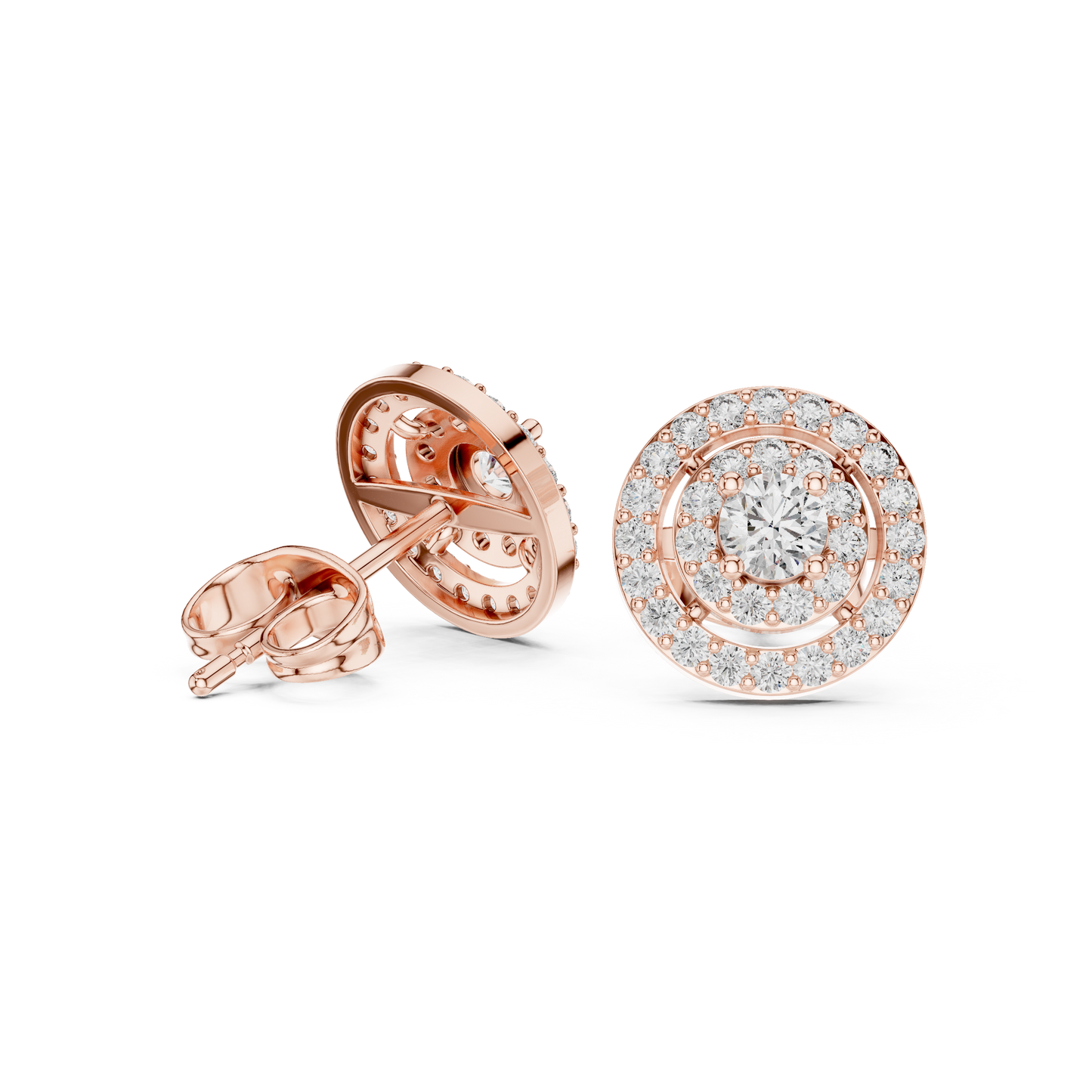 Diamond Scalloped Petal Halo Stud Earrings