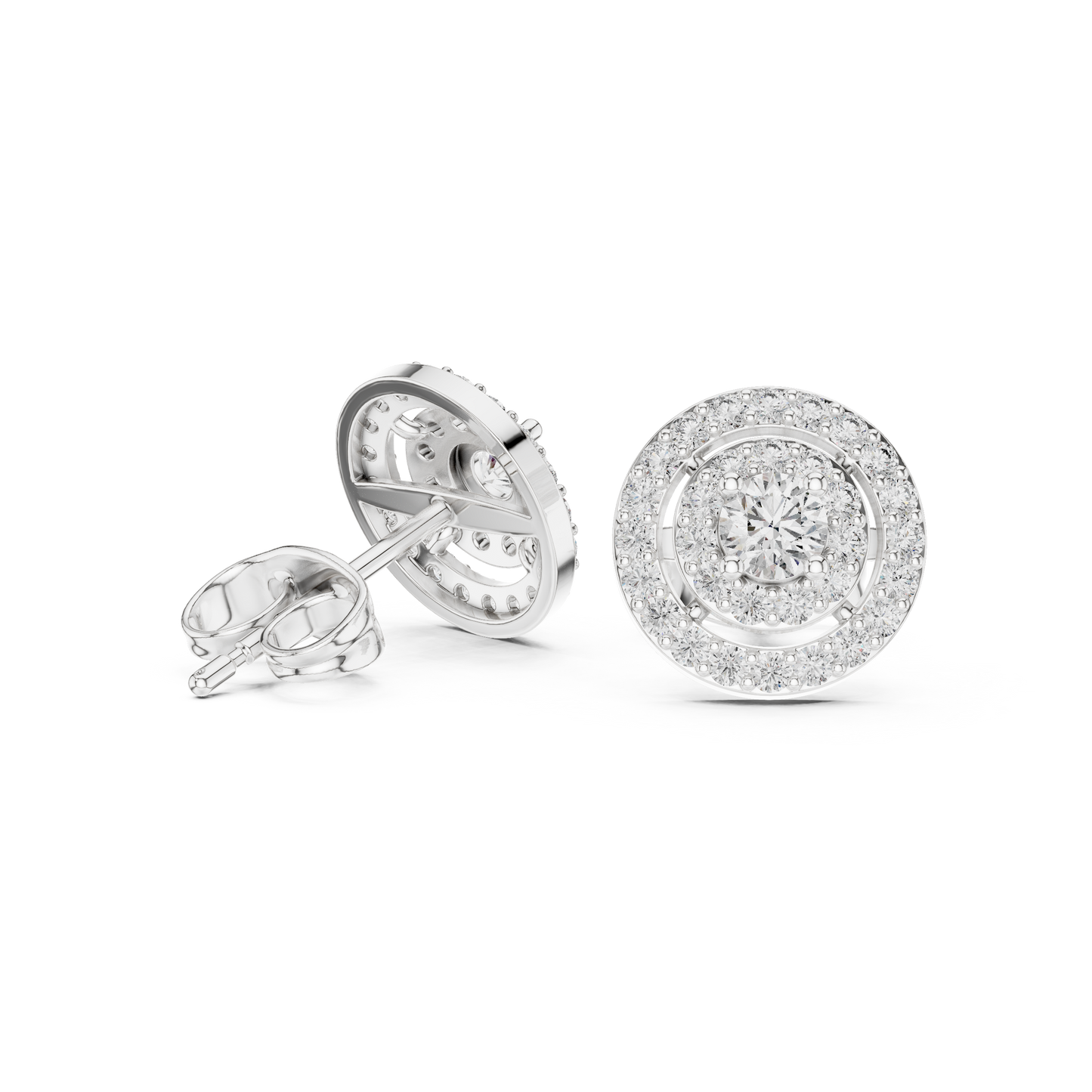 Diamond Scalloped Petal Halo Stud Earrings