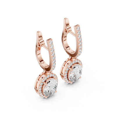 Oval Cut Halo Drop Earrings