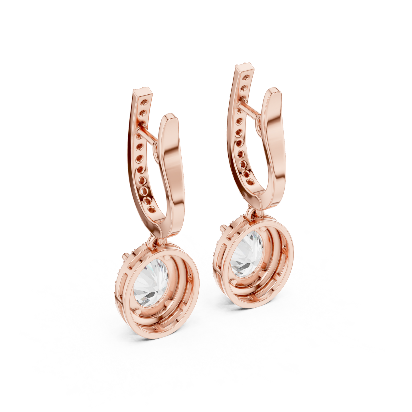 Oval Cut Halo Drop Earrings