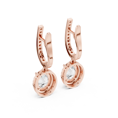 Oval Cut Halo Drop Earrings