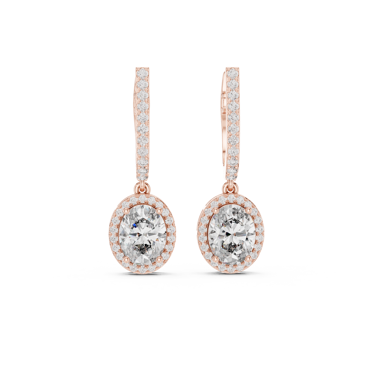 Oval Cut Halo Drop Earrings