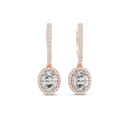 Oval Cut Halo Drop Earrings