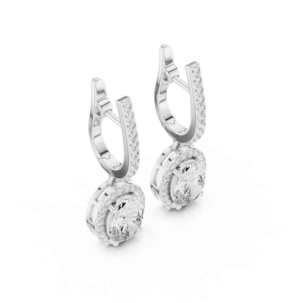 Oval Cut Halo Drop Earrings