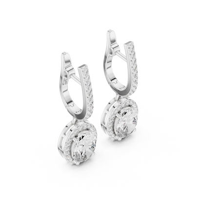 Oval Cut Halo Drop Earrings