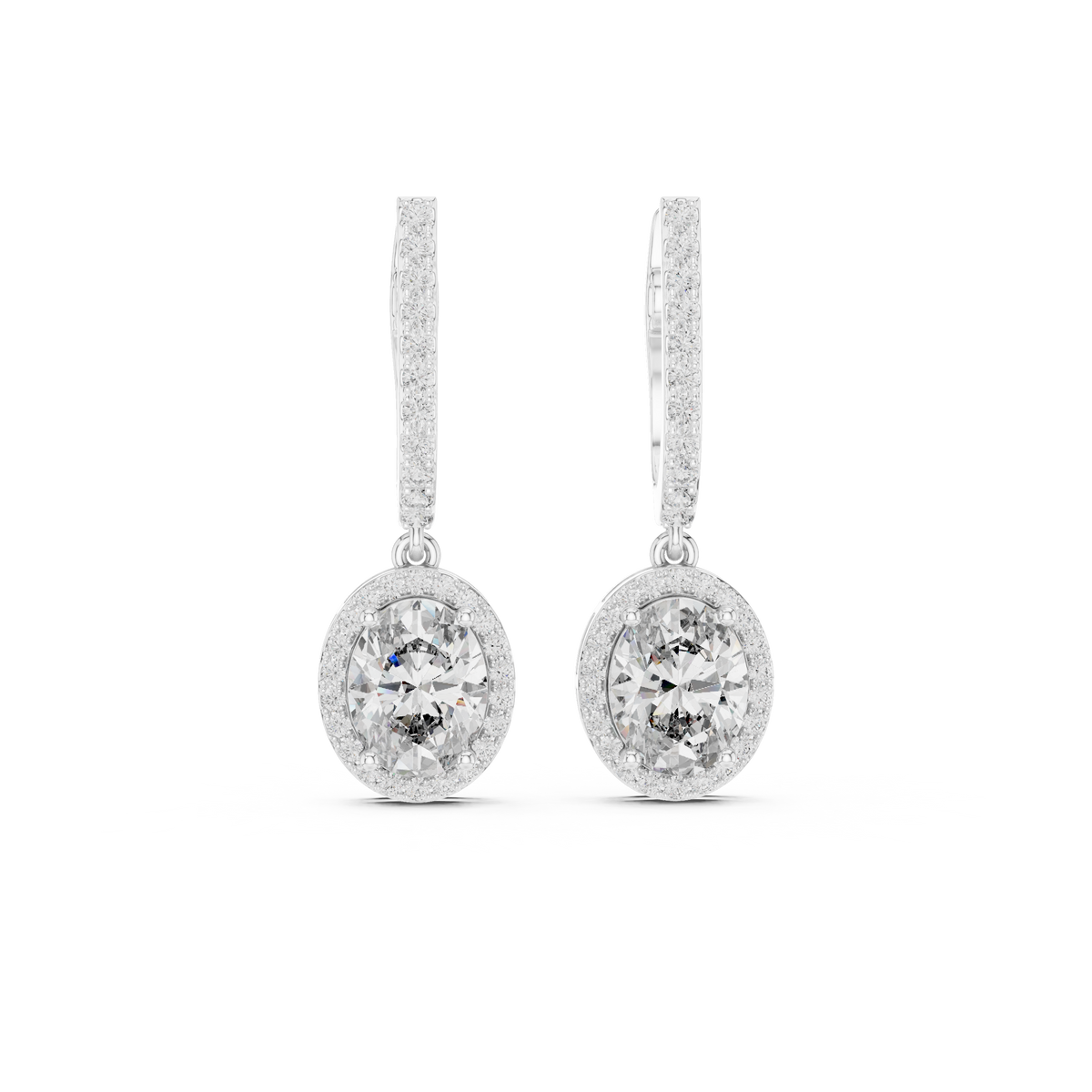 Oval Cut Halo Drop Earrings