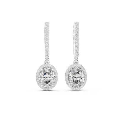 Oval Cut Halo Drop Earrings