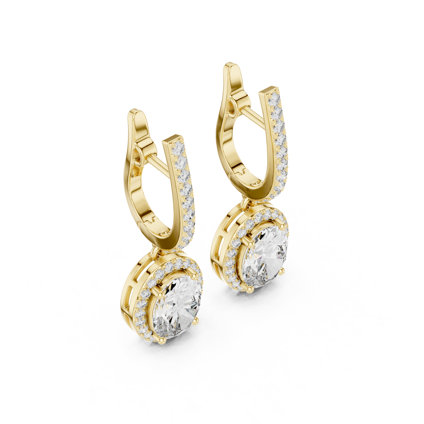 Oval Cut Halo Drop Earrings