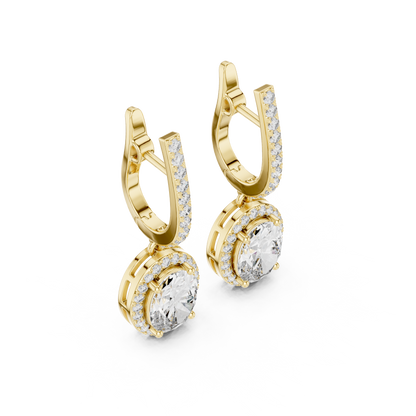 Oval Cut Halo Drop Earrings