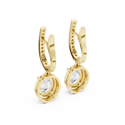 Oval Cut Halo Drop Earrings