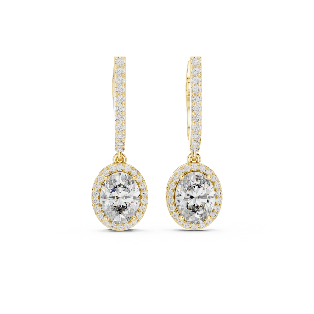 Oval Cut Halo Drop Earrings
