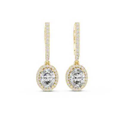 Oval Cut Halo Drop Earrings