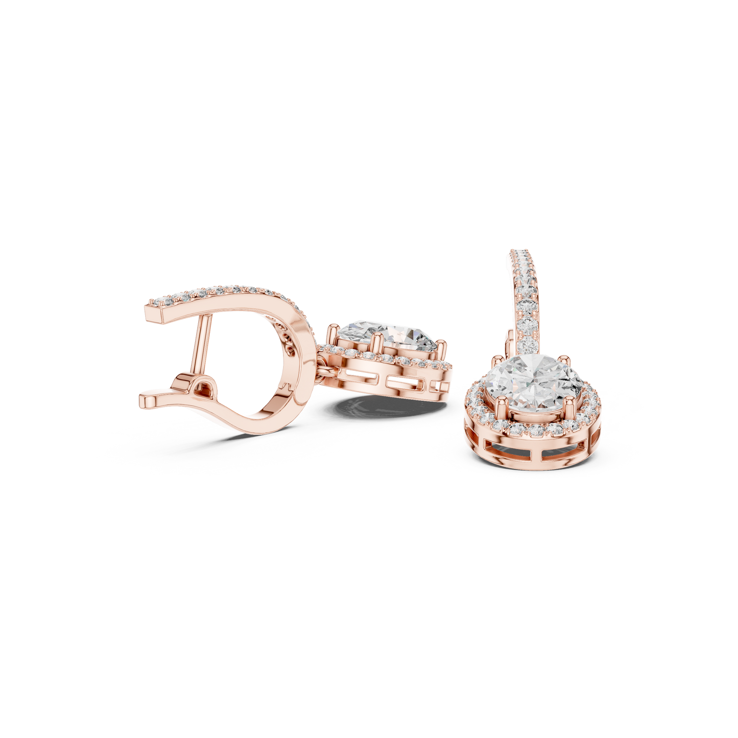 Oval Cut Halo Drop Earrings