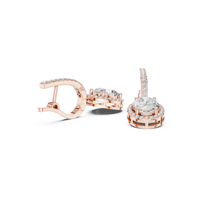 Oval Cut Halo Drop Earrings