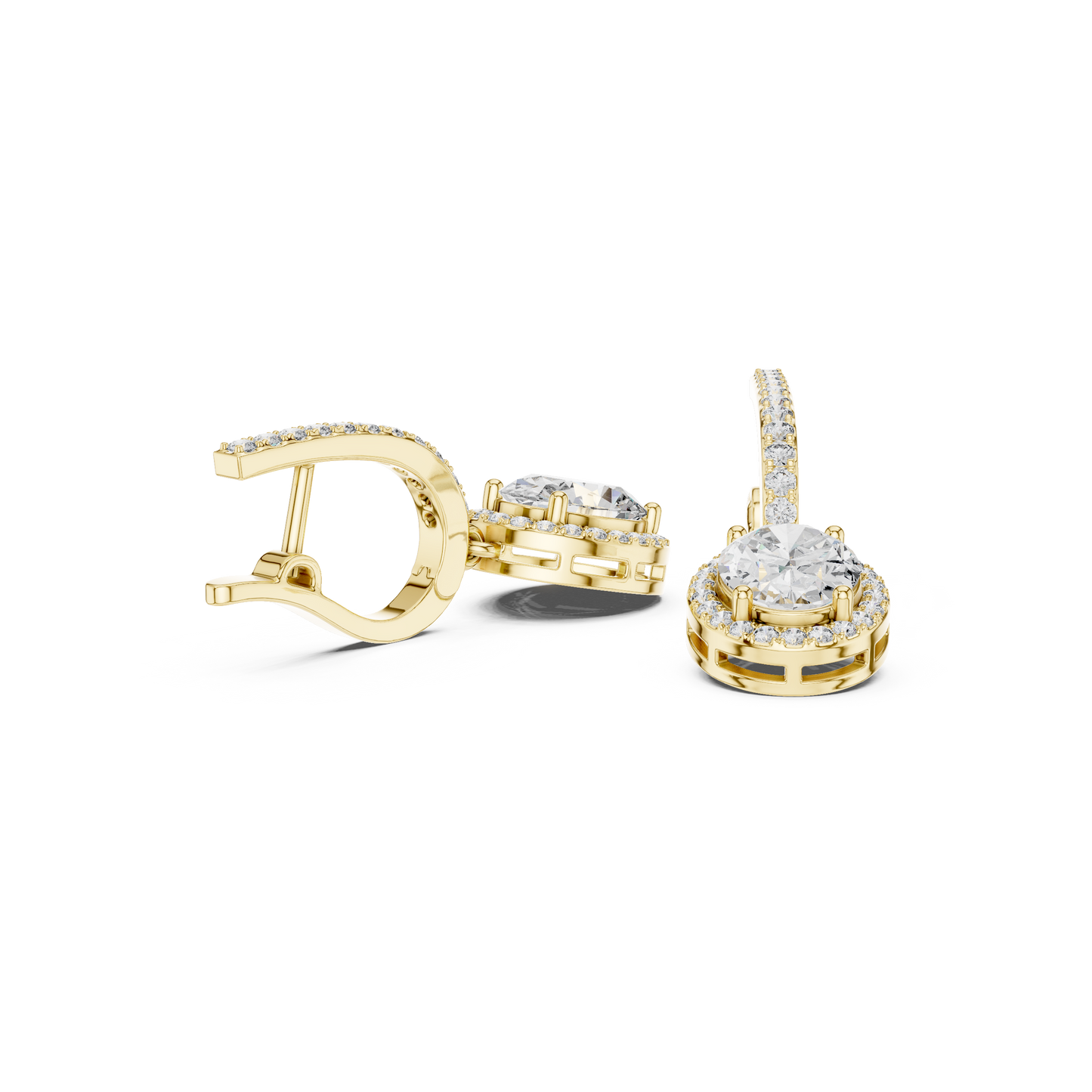 Oval Cut Halo Drop Earrings