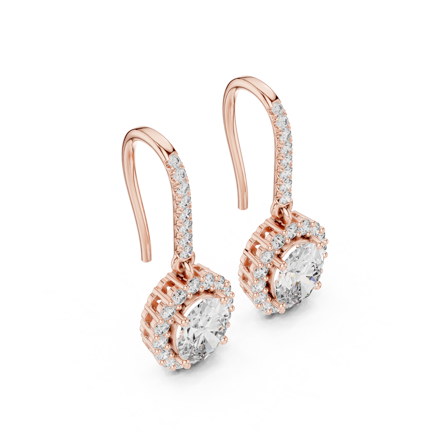 Oval Cut Diamond Halo Drop Earrings