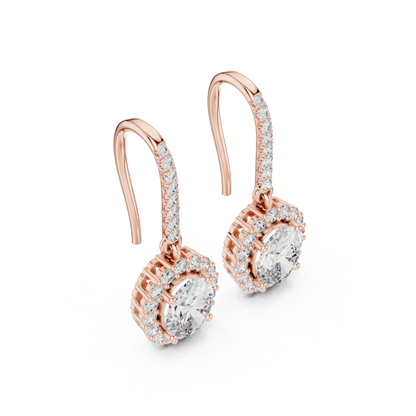Oval Cut Diamond Halo Drop Earrings
