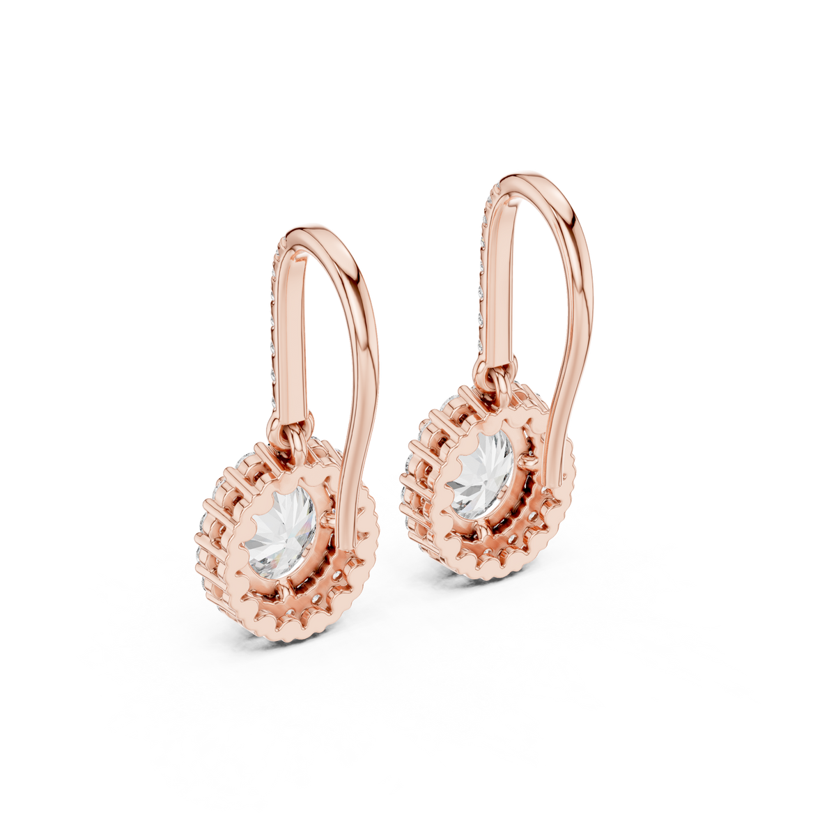 Oval Cut Diamond Halo Drop Earrings