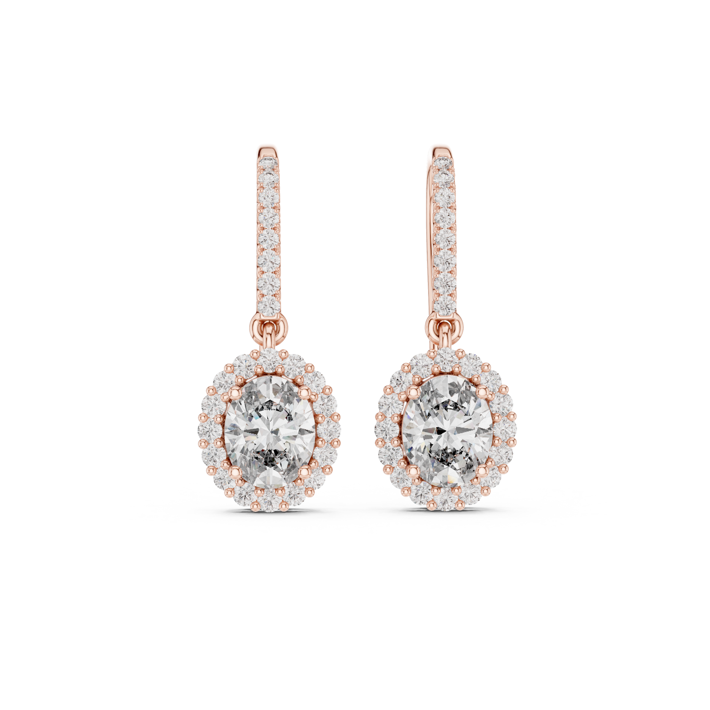 Oval Cut Diamond Halo Drop Earrings