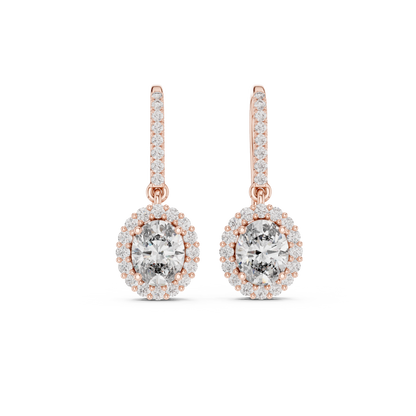Oval Cut Diamond Halo Drop Earrings