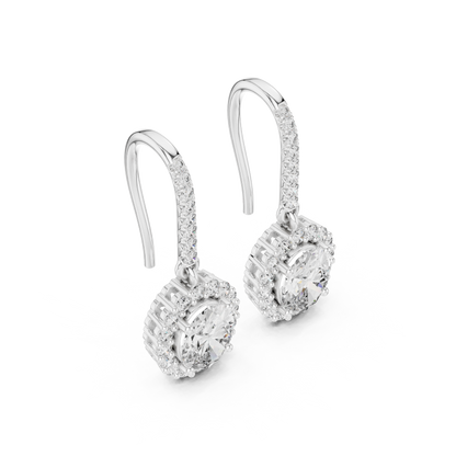 Oval Cut Diamond Halo Drop Earrings