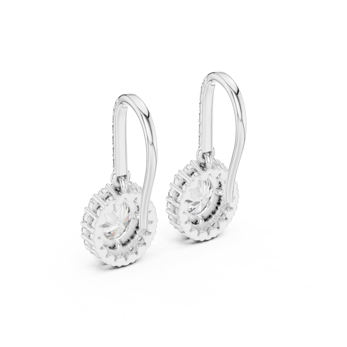 Oval Cut Diamond Halo Drop Earrings