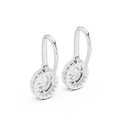 Oval Cut Diamond Halo Drop Earrings