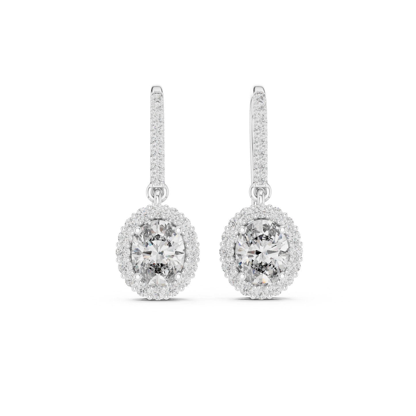 Oval Cut Diamond Halo Drop Earrings
