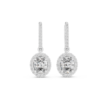 Oval Cut Diamond Halo Drop Earrings